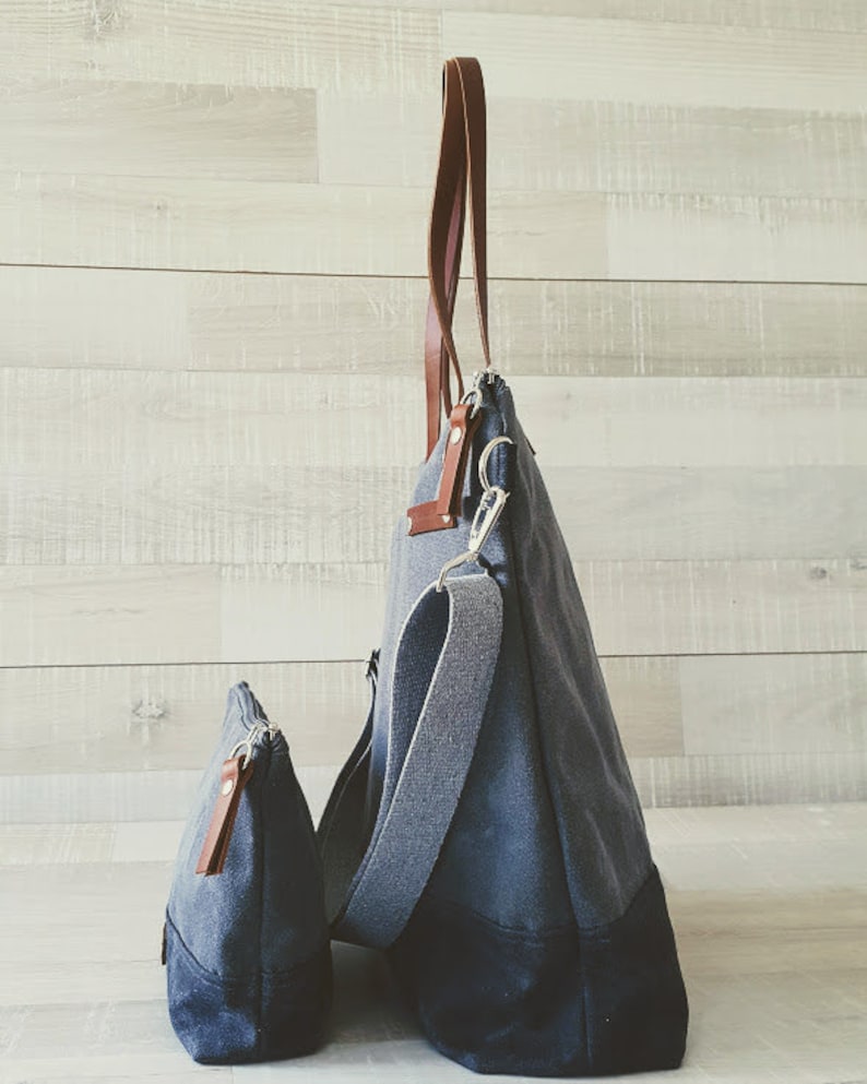WAXED CANVAS Bag in Gray and Black Zippered TOTE Waxed Laptop Etsy Canada