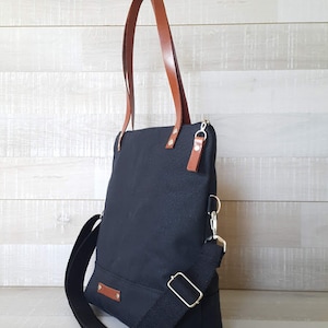 Waxed Canvas Tote Bag in CHARCOAL BLACK Milano MEDIUM Size image 4