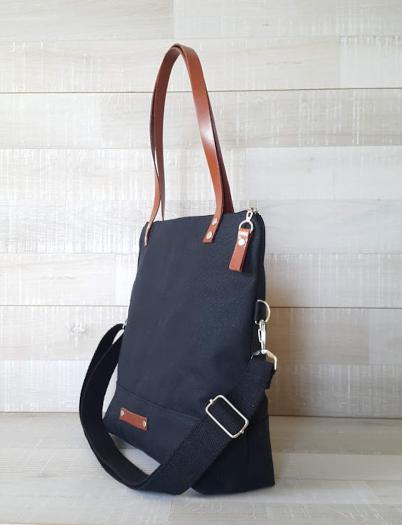 Waxed Canvas Tote Bag in CHARCOAL BLACK Milano MEDIUM Size image 4