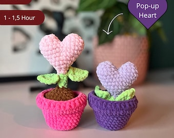 No-Sew Pop-Up Heart Flower Crochet Pattern | Spring Crochet | Plant Amigurumi (PDF)