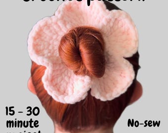 Chenille Flower Scrunchie Hair Accessories Crochet Pattern – Easy and Quick 15-30 Minute Hair Accessory Project