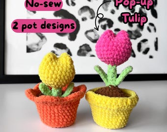2-in1 No-Sew Pop-up Tulip Crochet Pattern | 2 Flower Pot Designs (PDF Pattern)