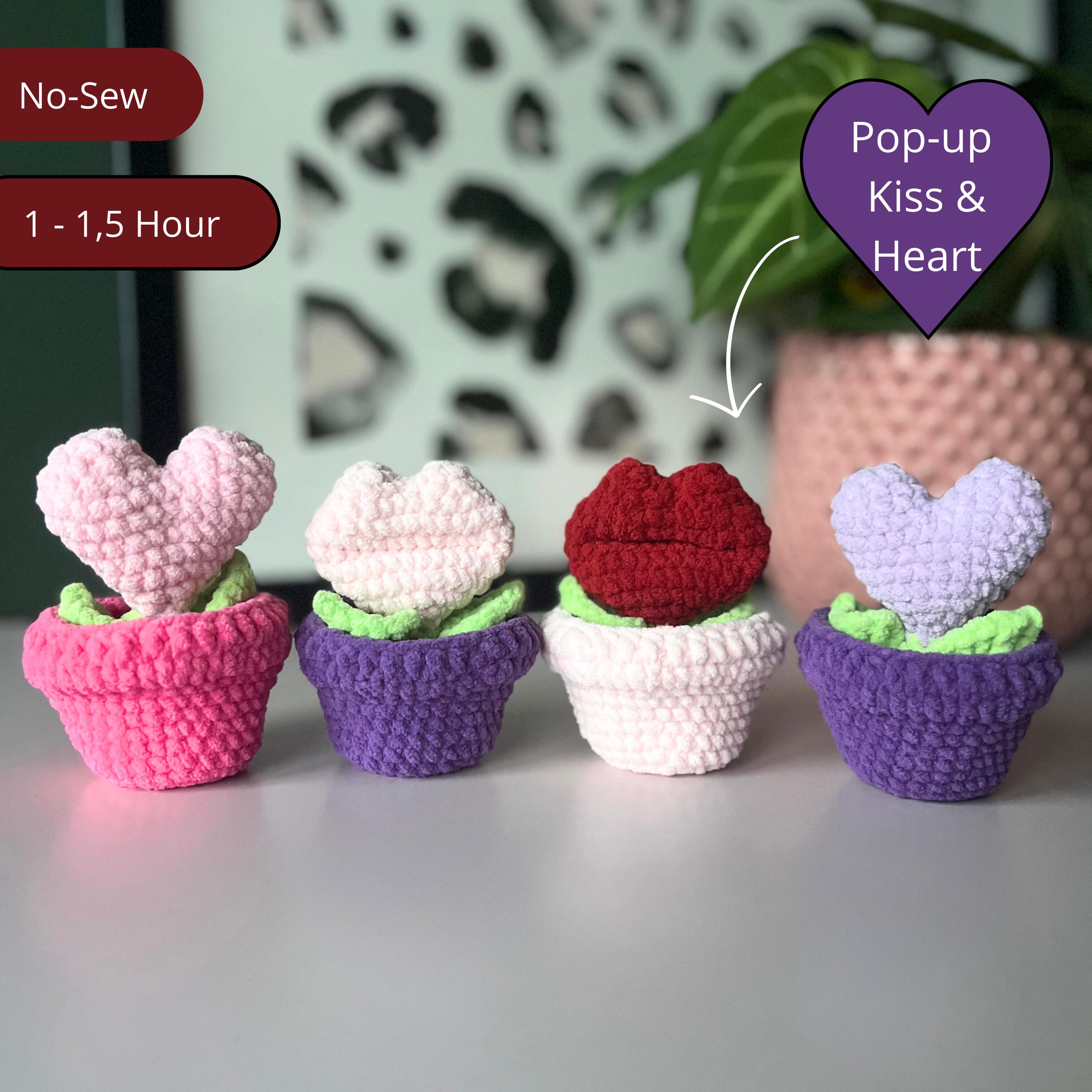 30 Valentine Crochet Patterns to Make for Gifts, Decor, and Cozy Seasonal Touches 25 Pop-up Heart and Kiss Flower Bundle