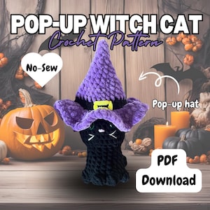 Snel en eenvoudig | Niet-naaien | Pop-up haakpatroon heks kat | Halloween-amigurumi | Haakpatroon kat Halloween | Kattenhaakpatroon zonder naaien