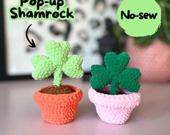 Pop-up Shamrock in a flower pot crochet pattern | st. Patricksday Crochet Pattern |No-Sew | Amigurumi Clover |crochet clover | Crochet Plant