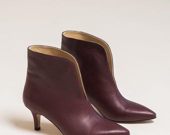 Stivaletti in pelle bordeaux / Stivaletti da donna fatti a mano, tacco 6,5 cm