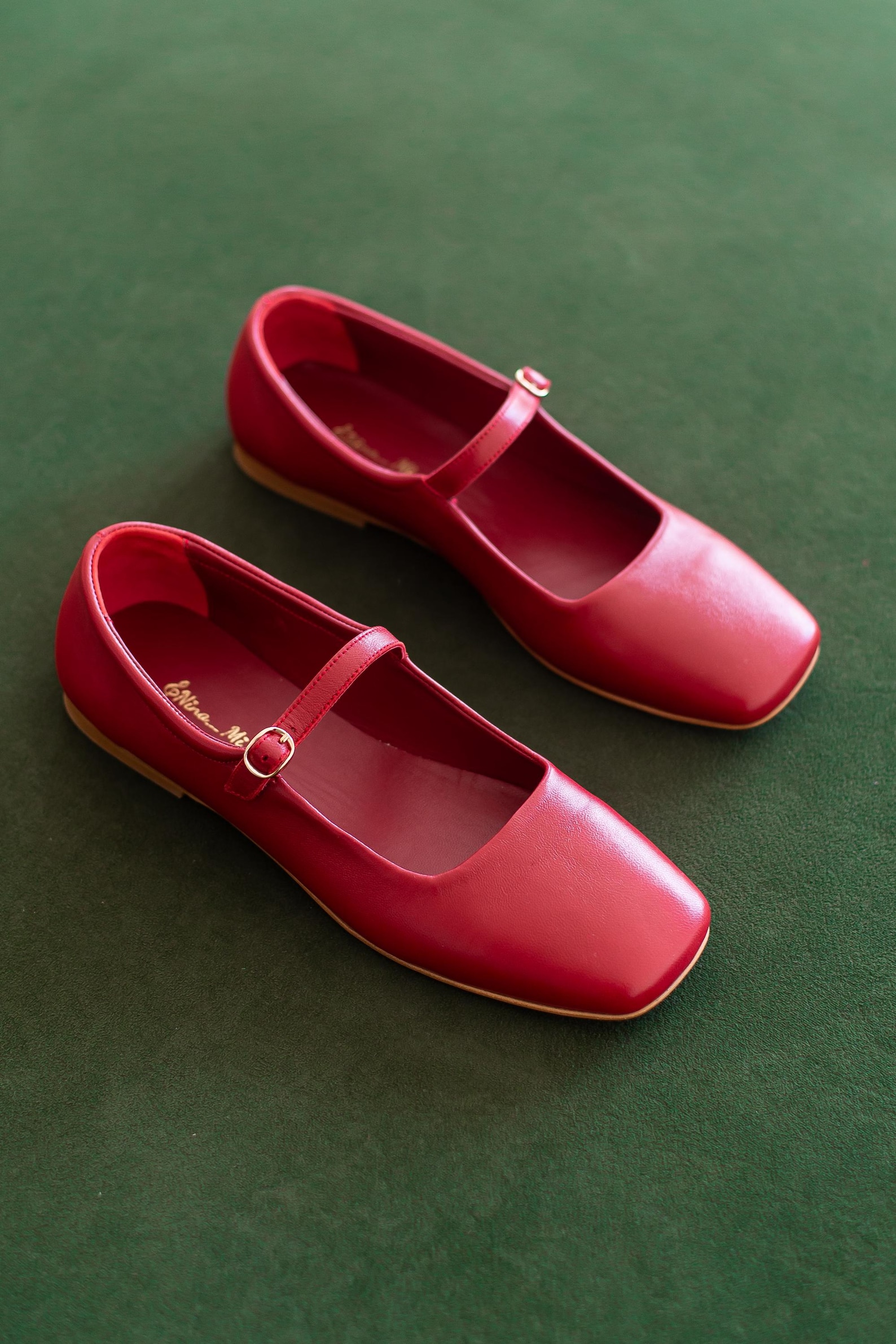Red Leather Mary Janes, Wide Square Toe Ballet Flats - Etsy