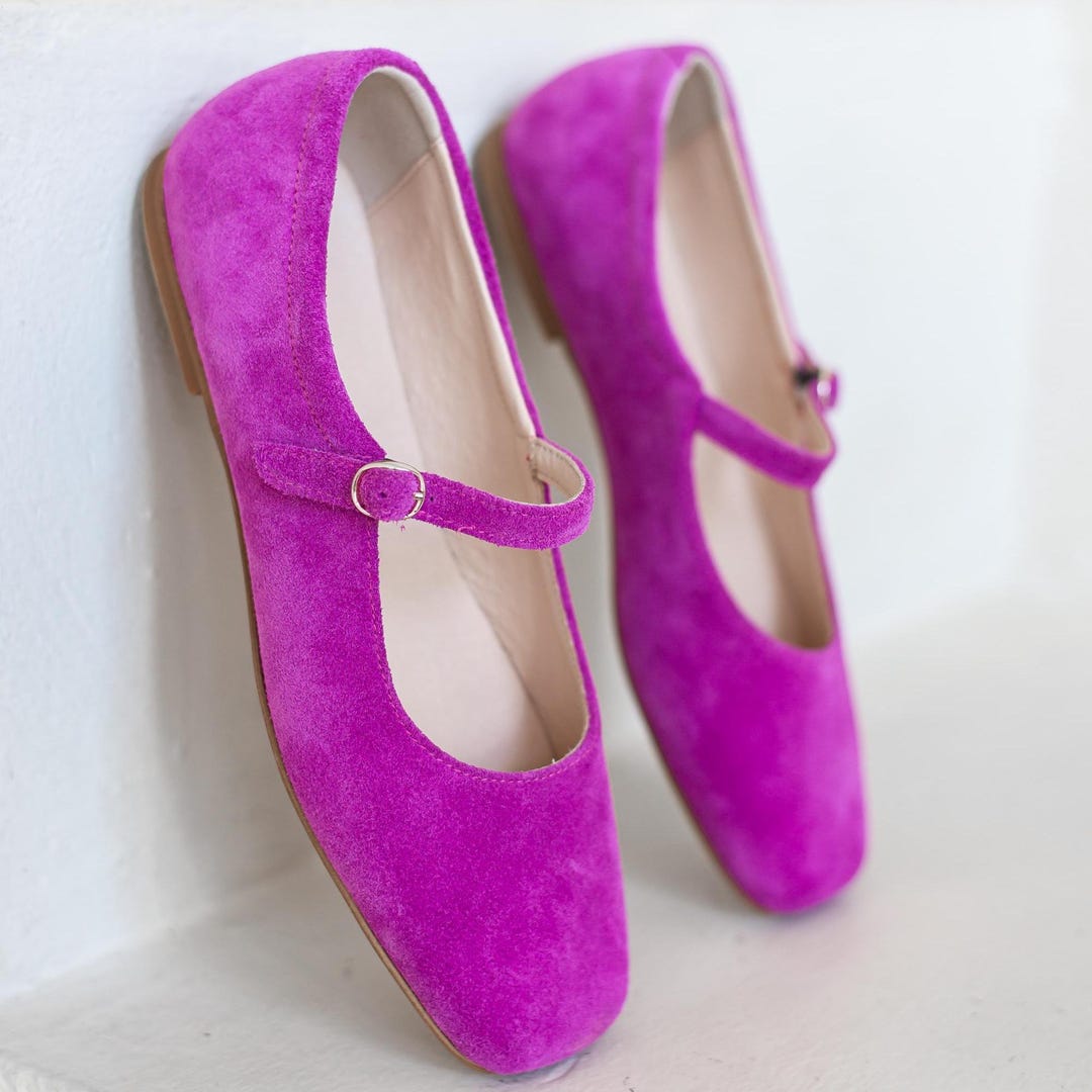 Square Toe Pink Mary Janes, Wide Ballet Shoes, Flat Sole, Comfortable ...