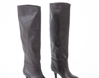 Brown Leather Ankle Boots for Women – Handmade Short Heel Boots, Chocolate Genuine Leather Shoes