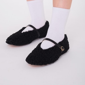 Teddy Fabric Mary Janes, Leather Lined Ballet Flats, Low Heel Pumps