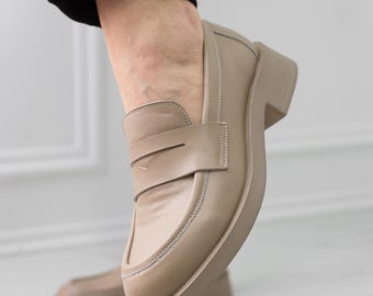 Breite Zehenbox Penny Loafers, klobige bequeme Müßiggänger für Damen