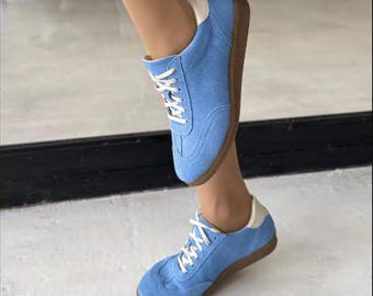 Handmade Suede Sneakers, Retro Gum Sole Leather Trainers