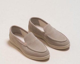 Handmade Ivory Suede Loafers | Soft Leather Lined Women's Shoes
