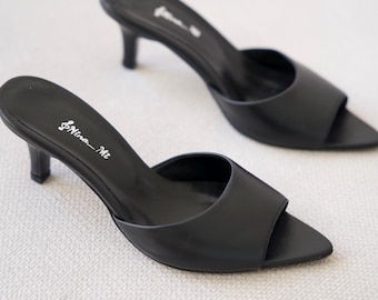 Suede Pointed Toe Mules, Kitten Heel Slip-Ons