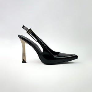 Classic Black Leather Slingback Pumps, Stiletto Heel Shoes, Kitten Heel, Pointed Toe Special Occasion Shoes, Elegant High Heels for Women