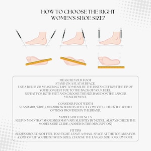 May include: Diagram showing how to measure your foot for the correct shoe size. The illustration shows a foot with a ruler measuring the distance from the tip of the longest toe to the back of the heel. The text explains to measure both feet and choose the size based on the larger measurement. It also mentions to consider foot width and model differences when choosing a shoe size.