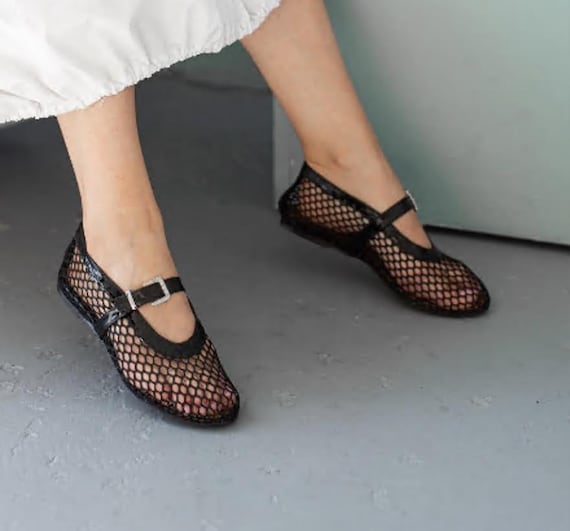 Women's Mesh Ballet Flats, Transparent Mary Jane Shoes