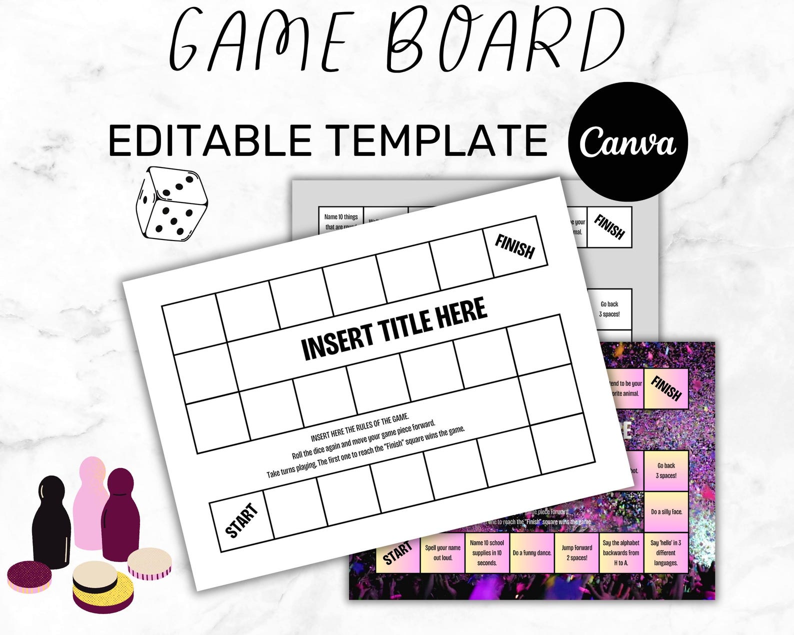 Board Game Template Editable In Canva Printable Board Game