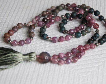 Collier en rubis et jaspe fait à la main - Lithothérapie - Bijou magique mystique - Saison Couleurs Automne - Yoga mala méditation