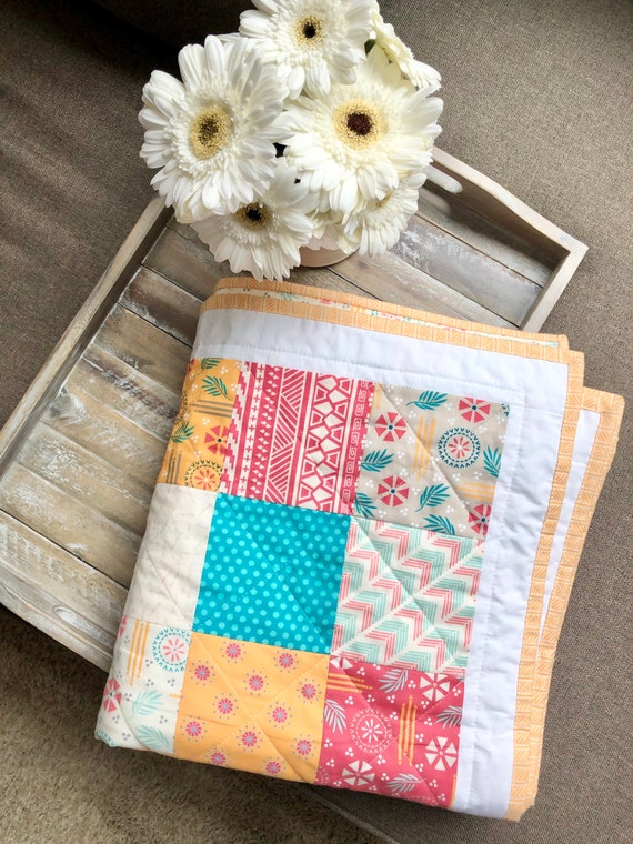 Pink and Yellow Quilt Girls Quilt Desert Quilt Handmade Etsy