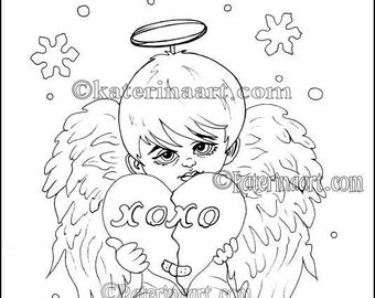Christmas Angel Boy Instant Download Coloring Page