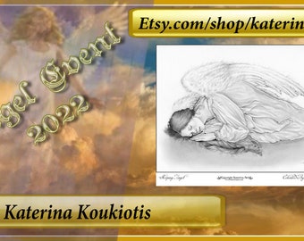Printable Coloring Page Instant Download Grayscale Image Fantasy Art by Katerina Art Sleeping Angel
