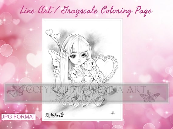 Printable Coloring Page Instant Download Grayscale Image Fantasy Art by Katerina Art