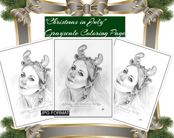 Printable coloring page Instant download fantasy art Katerina Art Christmas in July