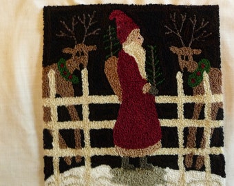 Primitive Santa and His Reindeer Punch Needle Pattern