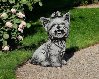 Realistic yorkie figurine Sitting dog sculpture Yorkie dog breed Garden yorkshire terrier statue Stone dog decoration Yard yorkie art
