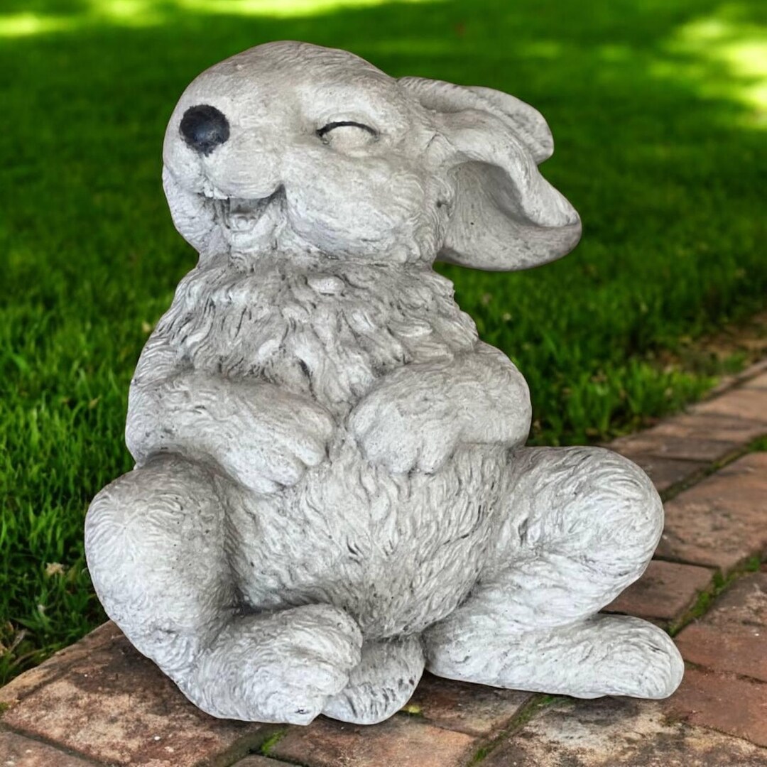 Stone Rabbit Statues Happy Rabbit Statue Concrete Rabbit Decoration Stone Rabbit Sculpture ...