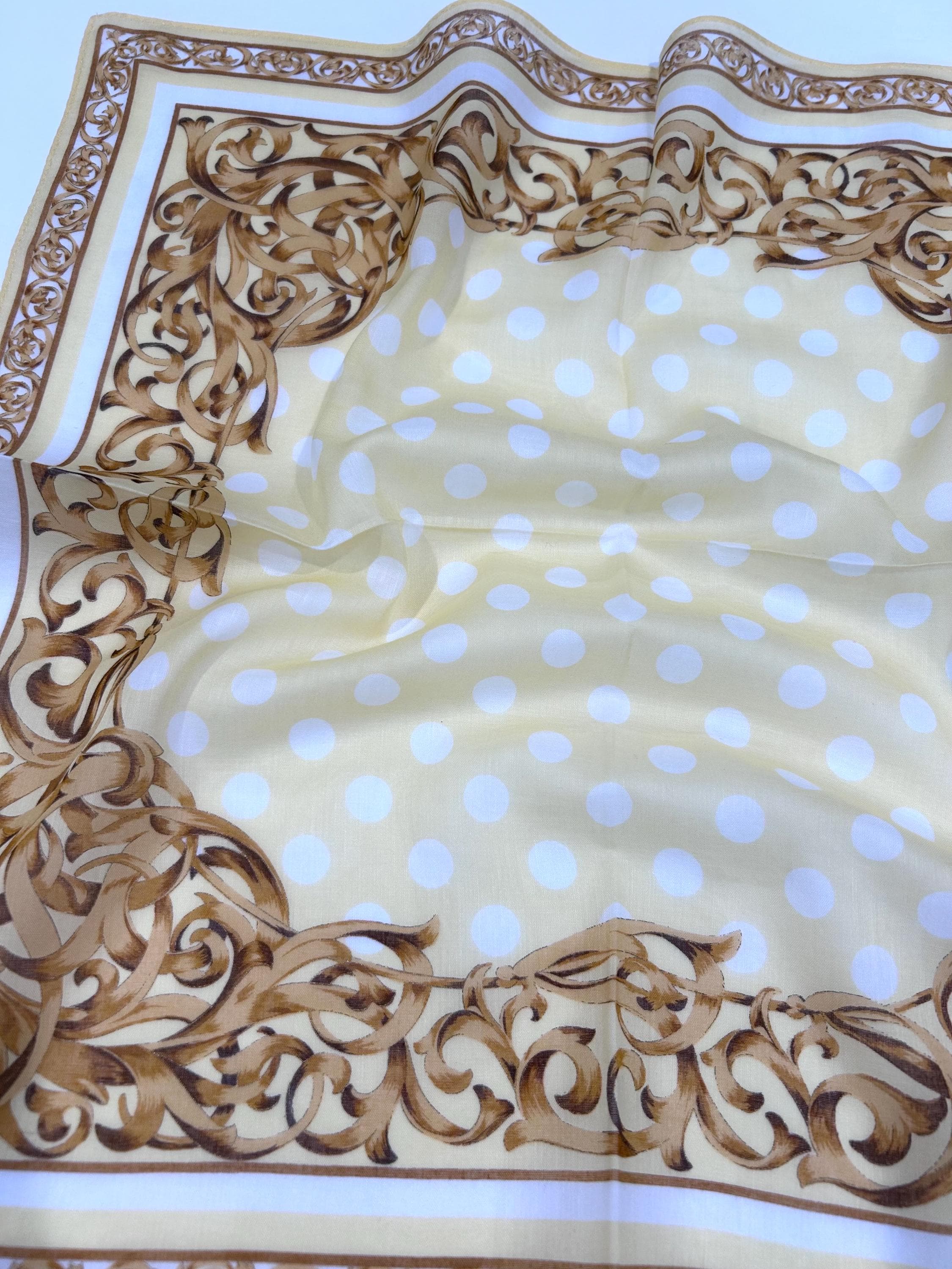 WOMEN HANDKERCHIEF CHRISTIAN DIOR Gold  YellowPolka Dot BANDANA COTTON Scarf 18” Vitamin D - yellow square silk scarf with geometric polka  main image 4