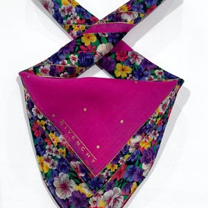 Women Handkerchief Givenchy Floral Pink Polka Dot Cotton Pocket Square 19” Gift for women Bandana Floral Gift