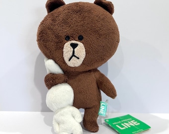 Vintage GUND Line Friends T-Arts Brown Holding Rabbit Plush 7" With tag Japan Cartoon Lover Gift Plushie Stuff