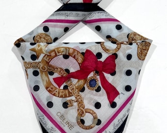 Pañuelo de mujer Celine con lazo de lunares, rosa, morado y dorado, de algodón, de 18 pulgadas, regalo para mujer, moda Celine Classic
