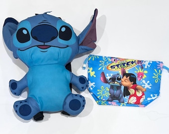 Disney Lilo And Stitch 15” Plush Backpack Adjust Straps with Stick Bag Pouch for Kids,  Lilo & Stitch Lover Gift Disney Cartoon