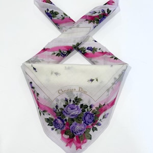 Women Handkerchief Christian Dior Floral Purple Rose Cotton Pocket Square 18.5” Women Gift Bandana Neckerchief Sqaure Scarf