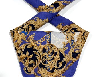 Pañuelo de bolsillo de algodón de Celine, pañuelo de bolsillo dorado y morado con estampado de cachemira de 20 pulgadas, regalo para mujer, moda vintage, clásico de Celine