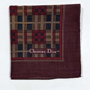 Men Handkerchief Christian Dior Plaid Geometric Brown Cotton Pocket Square 19” Gift for Men Handkerchief Clothing