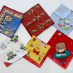 Vintage Disney Winnie the Pooh Cute Bear Keroppi Sanrio CottonHandkerchief Japan, Christmas theme handkerchief, Disney Gift, Sanrio San X