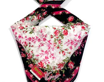 Pañuelo japonés vintage Kenzo para mujer, diseño floral rosa, de algodón, de 43 cm, ideal como pañuelo para el cuello o como regalo.