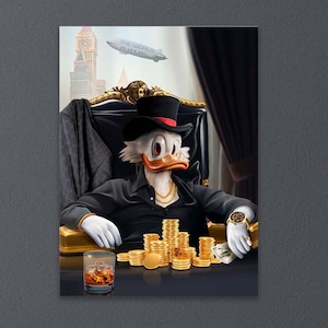 Donald Duck Leinwand Kunst, Scrooge Mcduck Druck, Geld Wandkunst, Onkel Scrooge Motivationsposter, hochwertige Bürowandkunst