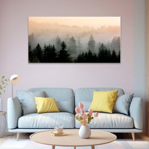 Nebligen Wald Poster, Wald Poster, Nebliger Berg Druck, Herbst Landschaft, Nordisches Poster, Kiefern Wandkunst, Moderne Wandkunst