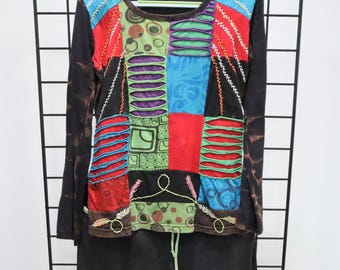 Vintage 1970s Embroidered Cotton Knit Outfit: Rising International Boho Set