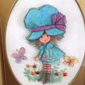 Vintage 3D Bonnet Girl Framed Art Set: 1970s Watercolor Cottagecore