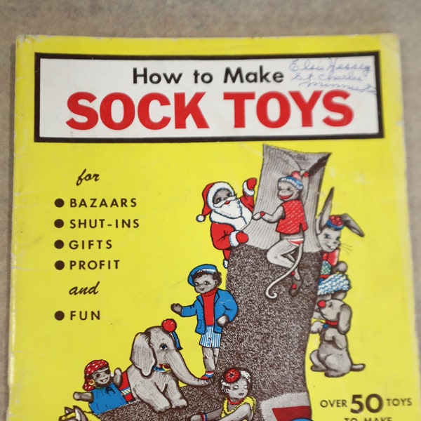 How To Make A SOCK TOYS Book Vintage 1958 Red Heel Sock Patterns Sock Monkey Hobby Horse Doll Making Sewing Puppets Stuffed Animals Pillows