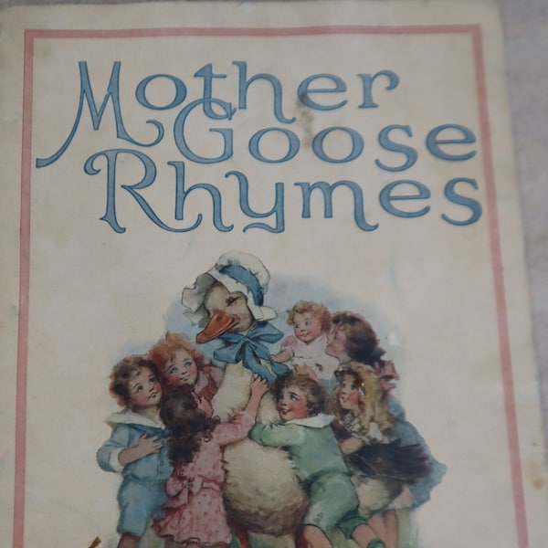 Antique Children's Mother Goose Rhymes Book Vintage 1930s Saalfield Linentex 612W Nursery Rhymes Beautiful Color Illustrations Nursery Decor