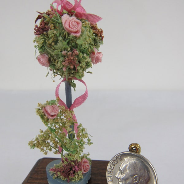 Artist Miniature TOPIARY Pink Rose Flower Centerpiece Miniature Plant Dollhouse Miniature 1:12 Scale