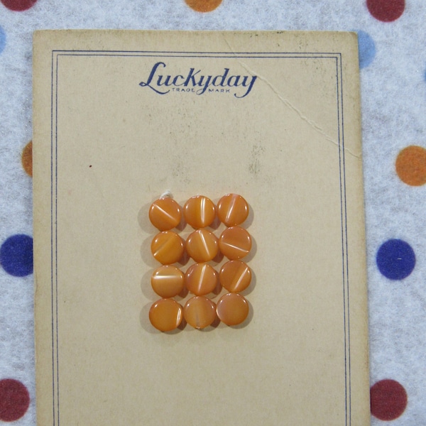 Vintage Mother of Pearl BABY Buttons - ORANGE 1950s Luckyday New On Card 1/4" MOP 7mm Sewing Self Shank