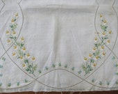 TABLE RUNNER To Finish - Stamped Linen To Complete Embroidered Pre-Stamped Ivory Linen Dainty Floral Dresser Scarf Hemstitched Border